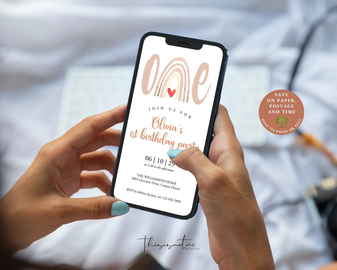 Rainbow First Birthday Invitation Evite Boho Rainbow ONE Etsy