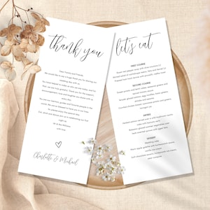 Minimalist Menu and Thank You Letter Template, Wedding Menu Thank You, Wedding Napkin Note, Wedding Place Setting Thank You, INSTANT DIY, M1