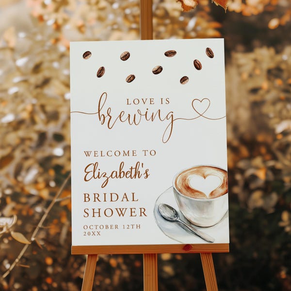 Kärlek brygger välkomstskylt för bruddusch: Kaffetema höst boho (digital nedladdning)