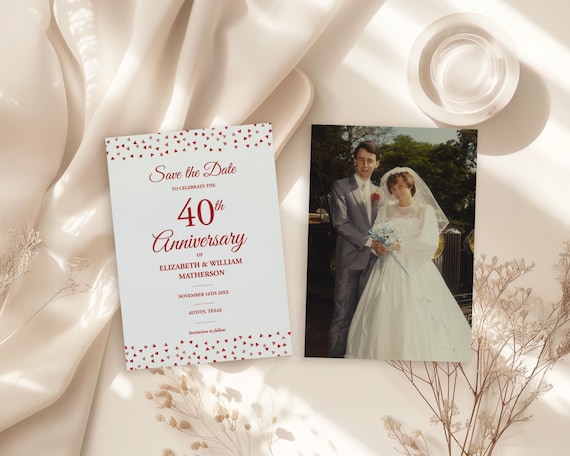 D&L Designs Ltd Personalised Ruby Wedding 40th Anniversary Invitations (Design Code: RWA 024) (Pack Of 60 - View #4