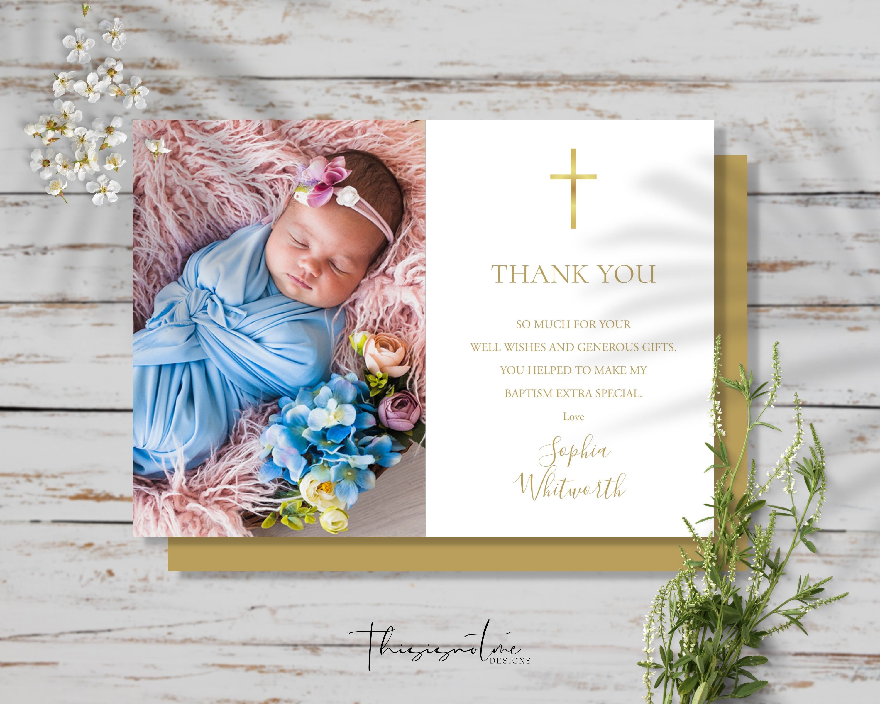 Baptism Thank You Card Template Printable Christening Thank Etsy