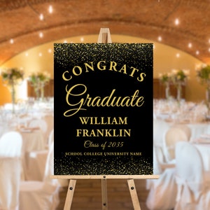 Black and Gold Graduation Welcome Sign Template, Congrats Graduation Poster, High School, Party Decor, Editable Template, Instant Download