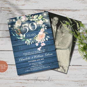 Anniversary Invitation Template, Rustic Wood String Lights Printable Invite, Editable 10th 20th 25th 30th 40th 50th 60th Anniversary Invite