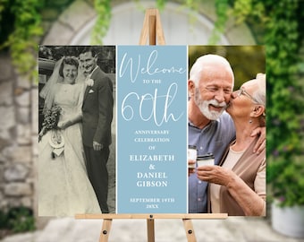 60th Anniversary Welcome Sign: Diamond Wedding, Photo Display, Editable Template (Digital Download)