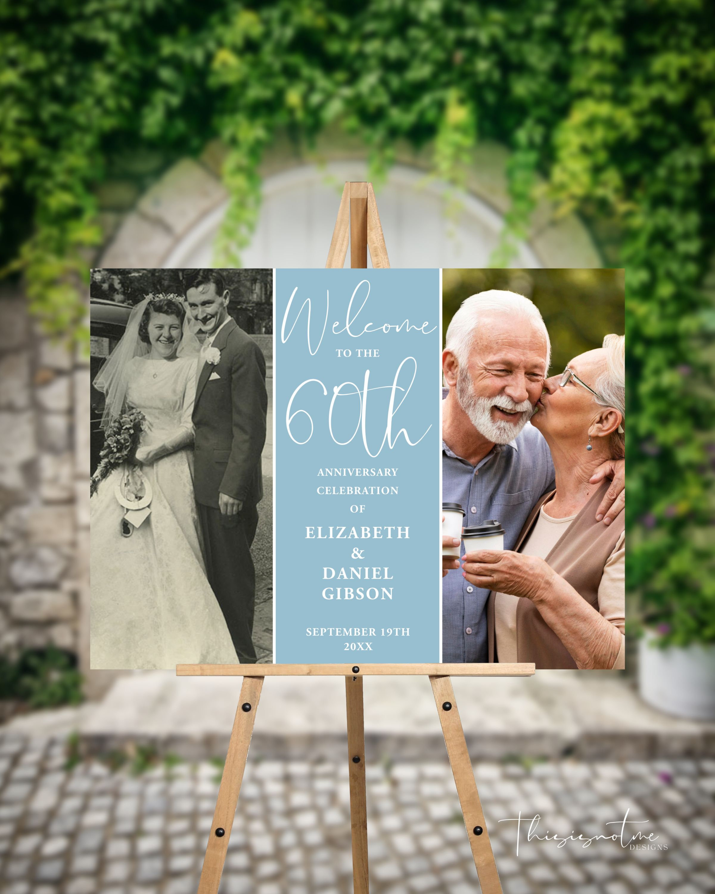 60th Anniversary Welcome Sign: Diamond Wedding, Photo Display, Editable Template (Digital Download)
