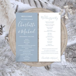 Wedding Program Template: Modern Minimalist Itinerary, Dusty Blue (Digital Download) SIGNATURE