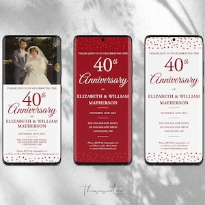 RUBY RED HEARTS 40th Wedding Anniversary Invitation Template, Anniversary Evite Digital Invite, Surprise Party Invitation, Text Invite, RH40