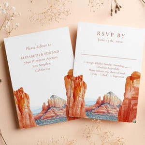 DESIRAE Watercolor Desert Mountain Wedding RSVP Card Template, Destination Wedding Rsvp Card, Printable Response Card Instant Download, DIY