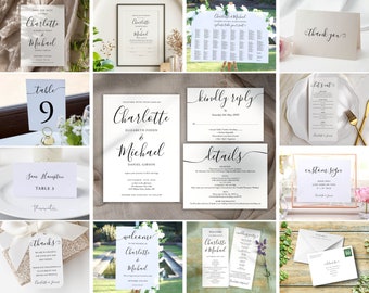 SIGNATURE Modern Minimalist Wedding Bundle, Minimalist Wedding Invite, Printable Wedding Invitation, Simple Wedding Suite Template, DIY
