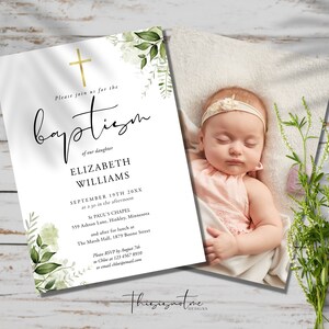 HARMONY Baptism Invitation Template, Printable Baptism Invite, Boho Greenery Baptism Invitation, Editable Baptism Invitation,  INSTANT DIY