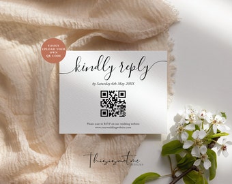 QR Code RSVP Card: Modern Minimalist Script, Wedding, Engagement (Digital Download) SIGNATURE