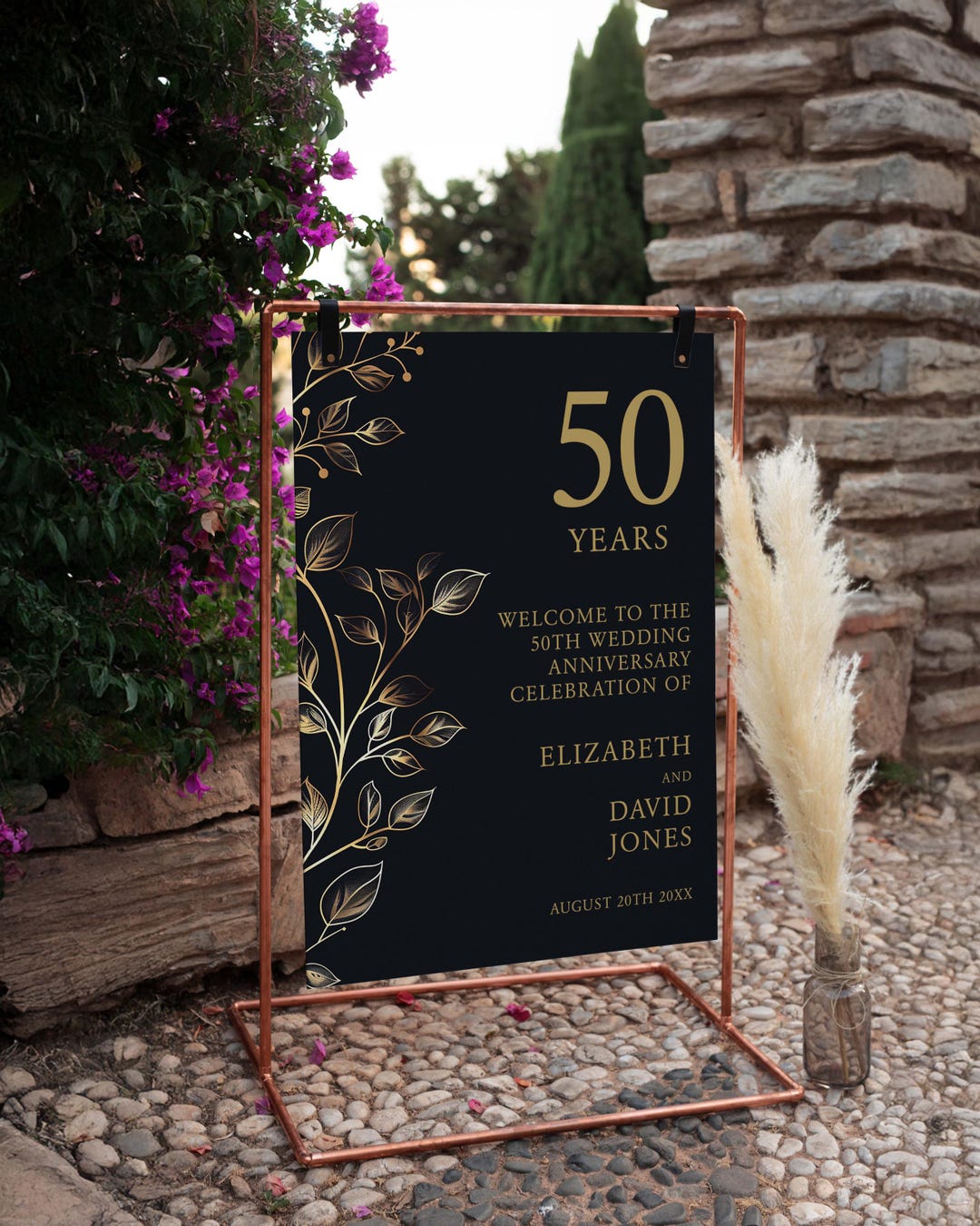 Rustic Golden 50th Wedding Anniversary Welcome Sign: Editable Template ...