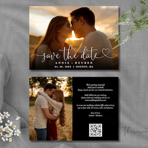 Photo Save The Date Card Template, Heart Script QR Code Digital Invite, HSW