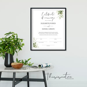Greenery Marriage Certificate Template, Modern Certificate of Marriage, Printable Marriage Certificate Editable Template, Instant DIY, RGW