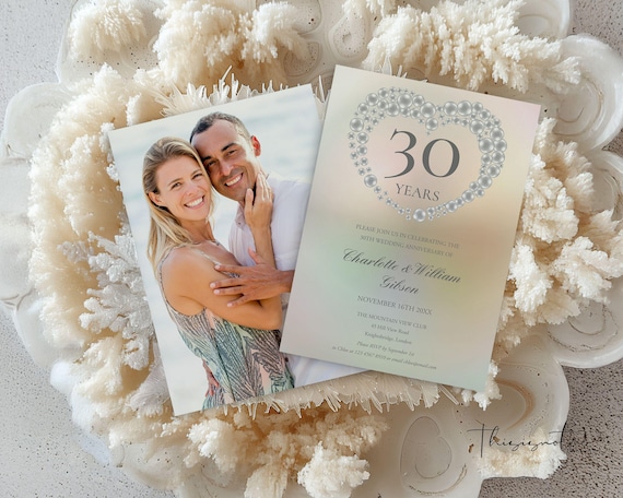 Personalised Pearl Wedding 30th Anniversary Invitations Design Code Pwa 004 Pack Of 32