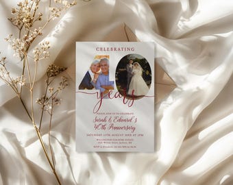 Ruby 40th Wedding Anniversary Invitation Template: Then & Now Photo, Editable 5x7 (Digital Download)