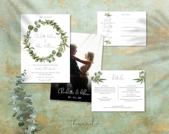 Eucalyptus Wedding Invitation Suite Template: Greenery Printable (Digital Download)