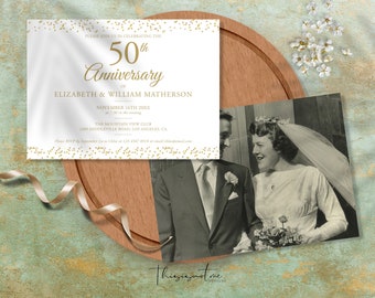 50th Anniversary Invitation Template Golden Wedding Invite Editable Printable Gold Confetti Anniversary Surprise Party Instant Download GD50