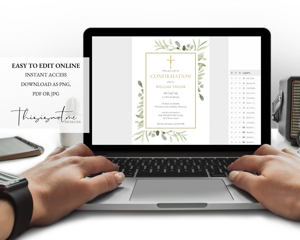 Confirmation Invitation Template: Watercolor Greenery Floral Design ...