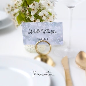 Winter Snowflakes Place Card Template, Winter Wedding Place Card, Christmas Wedding Place Cards Printable, Editable Table Name Cards, DIY