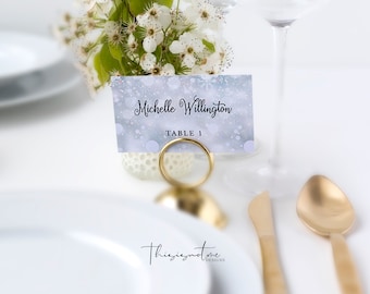 Winter Snowflakes Wedding Place Card Template, Winter Wedding Guest Card, Printable Guest Name Cards, Editable Name Cards, Digital Download