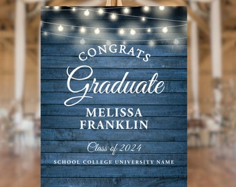 Rustic Wood String Lights Graduation Welcome Sign Template, High School Graduation Party Sign, College Graduation Sign Graduation Poster DIY