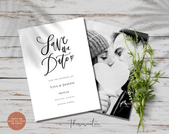 Minimalist Save the Date Template, Modern Save The Date, Save The Date Announcement Card, Photo Save The Date, Editable, Instant Download