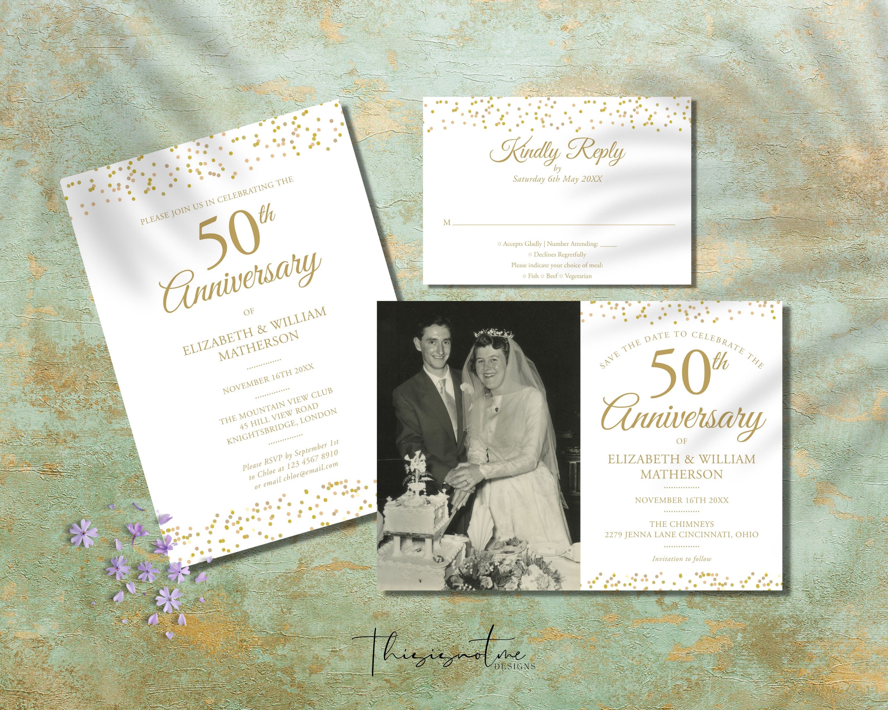 50th Wedding Anniversary Invitation Suite: Gold Confetti, Script (digital  Download) - Etsy, image size:3000x2400