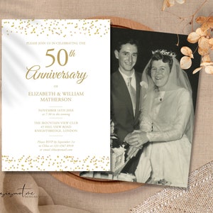 50th Anniversary Invitation Template, Instant Download Editable Printable, Surprise Party Golden Wedding Invite, Gold Confetti, GD50