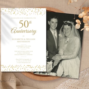 50th Anniversary Invitation Template, Instant Download Editable Printable, Surprise Party Golden Wedding Invite, Gold Confetti, GD50