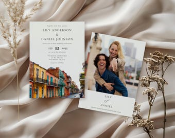 Watercolor New Orleans Photo Wedding Invitation: Editable Template (Digital Download)