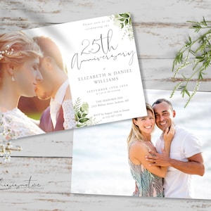 25th Anniversary Invitation Template, Rustic Greenery Wedding Anniversary Printable Invite, Editable Photo Invite Instant Download, HARMONY
