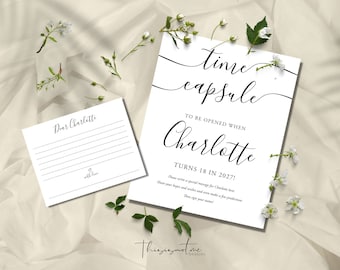 First Birthday Time Capsule Sign & Cards: Minimalist Template (Digital Download) SIGANTURE