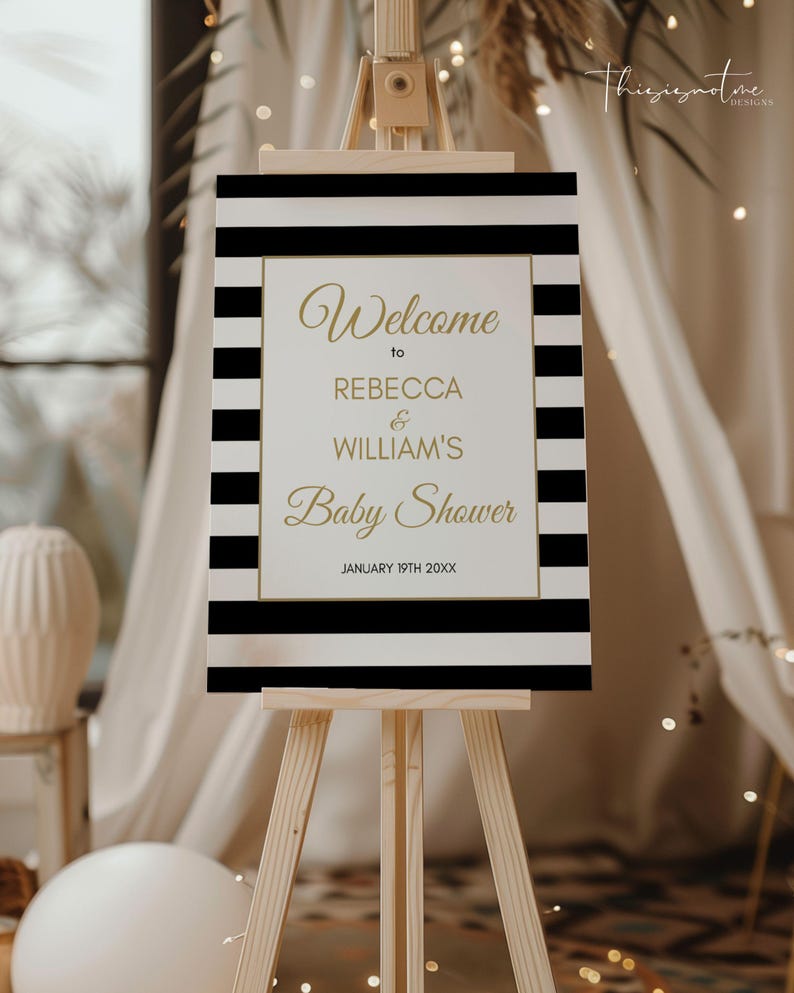 Schwarz und Gold Gender Neutral Baby Shower Willkommensschild Vorlage: Bearbeitbares Poster (Digitaler Download) Bild 3