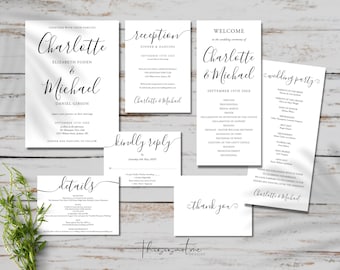 Modern Wedding Invitation Suite Template Printable Minimalist Wedding Invitation Set Elegant Simple Wedding Invitation Instant Download SIG!