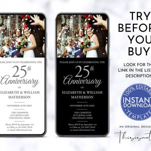 25thAnniversary Photo Evite Template: Silver Anniversary Electronic Invitation (Digital Download)