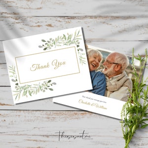 Greenery Thank You Card Template, Printable Photo Wedding Thank You Card, Greenery Gold Wedding Anniversary Thank you Instant Download WG50