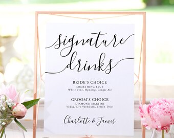 Signature Drink Sign Template Signature Cocktail Sign Instant Download Printable Bar Menu Template His and Hers Editable Wedding Sign SIG1