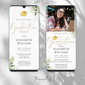 Photo Graduation Invitation Template Grad Party Text Message Editable Grad Announcement Evite Virtual Digital Instant Download Greenery