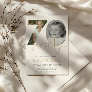 70th Birthday Photo Invitation, Look Who&#39;s 70 Birthday Invite, Seventy, 70th Invitation Template, Editable Template Digital Download
