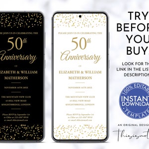 50th Golden Wedding Anniversary Evite Template, Surprise Party Electronic Virtual Digital Invite, Gold Instant Download Invitation, GD50