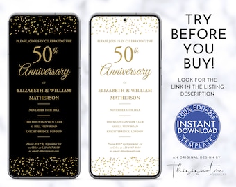 50e anniversaire de mariage d'or Evite modèle, Surprise Party Electronic Virtual Digital Invite, Gold Instant Download Invitation, GD50