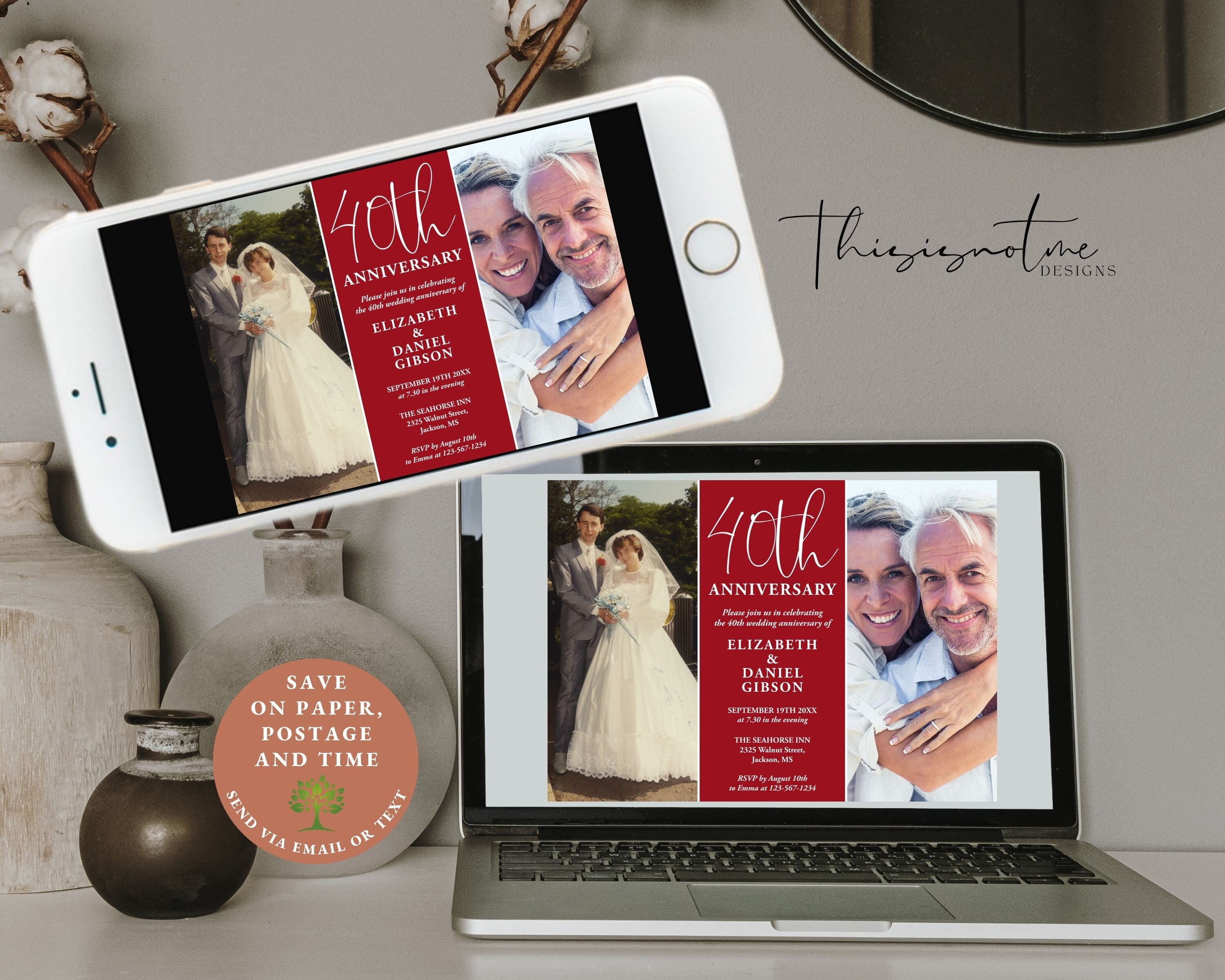 40th Anniversary Invitation Template Printable Editable Modern Then and ...