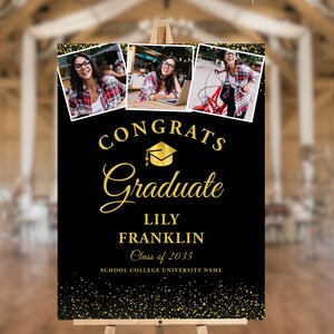 Graduation Welcome Sign Template: Photo Grad Party Poster, Black and Gold (Digital Download)
