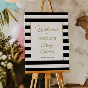 Schwarz und Gold Gender Neutral Baby Shower Willkommensschild Vorlage: Bearbeitbares Poster (Digitaler Download) Bild 2