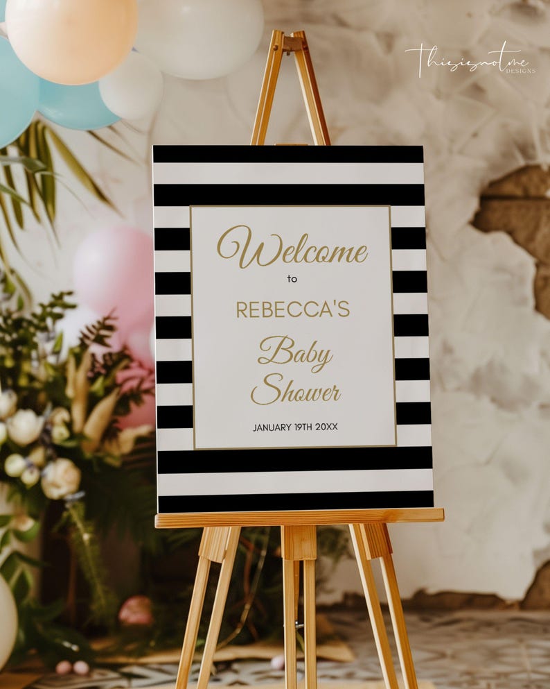 Schwarz und Gold Gender Neutral Baby Shower Willkommensschild Vorlage: Bearbeitbares Poster (Digitaler Download) Bild 2