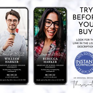 Graduation Invitation Announcement Template, Editable Digital Photo Evite Grad Party Phone Invite Text Message Invite Instant Download