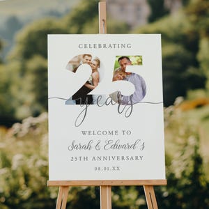 25th Wedding Anniversary Welcome Sign: Silver Photo Template (Instant Download)