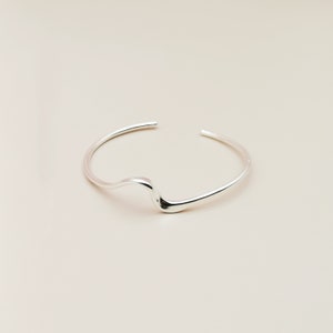 Silver Wave Bangle Bracelet, 925 Silver Adjustable Bracelet, Gift for Her