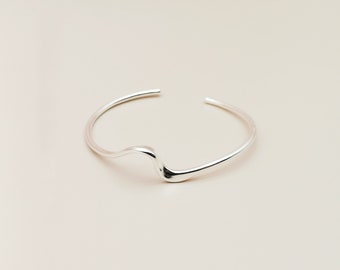 Silver Wave Bangle Bracelet, 925 Silver Adjustable Bracelet, Gift for Her